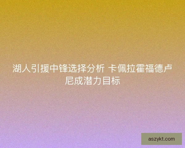 湖人引援中锋选择分析 卡佩拉霍福德卢尼成潜力目标